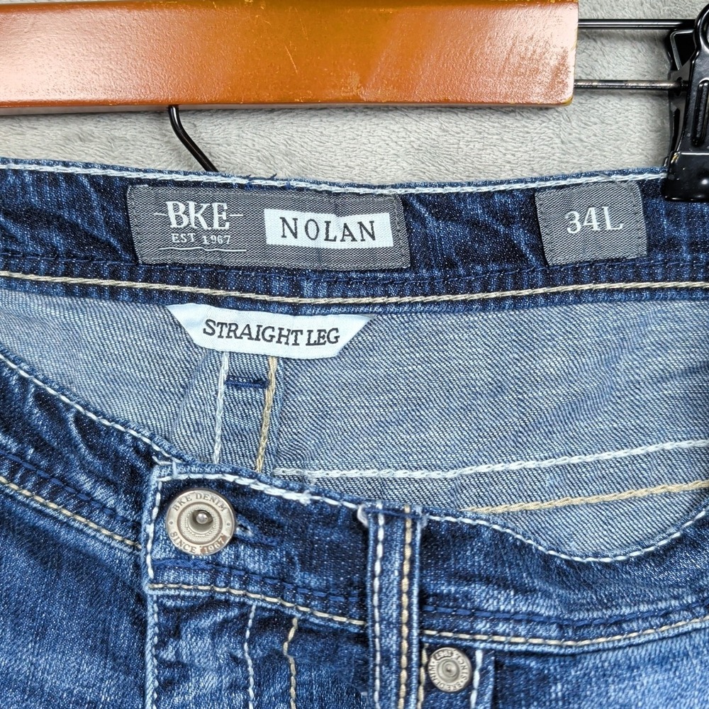 BKE Nolan Straight Jeans Size 34X33 (Act 36x33) Stretch Thick Stitch Whiskered - Picture 6 of 8